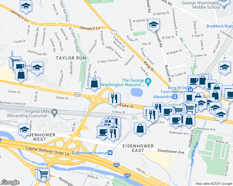 map of restaurants, bars, coffee shops, grocery stores, and more near 101 Independence Avenue Southeast in Washington