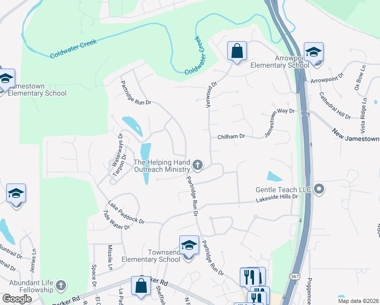 map of restaurants, bars, coffee shops, grocery stores, and more near 12707 Merribrook Drive in Florissant