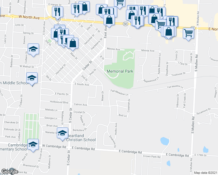 map of restaurants, bars, coffee shops, grocery stores, and more near 504 Emerson Drive in Belton