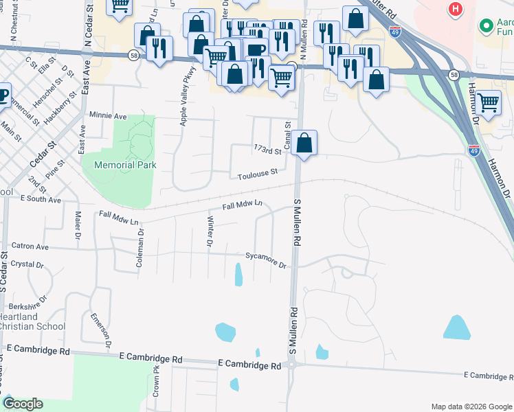map of restaurants, bars, coffee shops, grocery stores, and more near 1203 Fall Meadow Lane in Belton