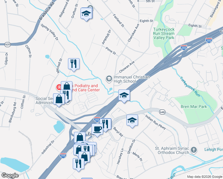 map of restaurants, bars, coffee shops, grocery stores, and more near 5250 Cherokee Avenue in Alexandria