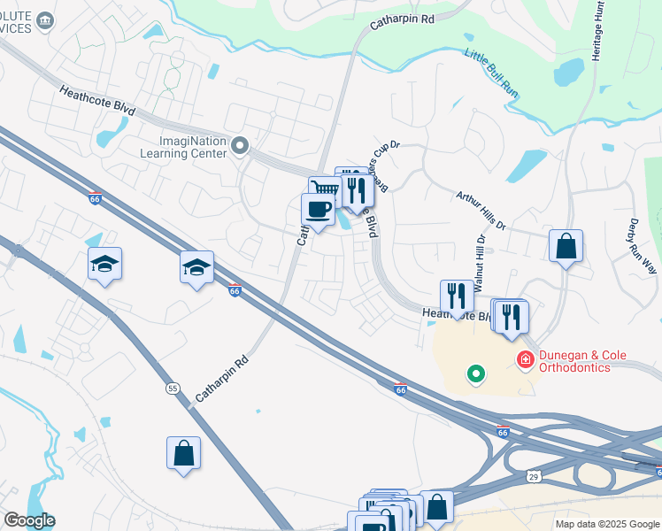 map of restaurants, bars, coffee shops, grocery stores, and more near 14150 Haro Trail in Gainesville