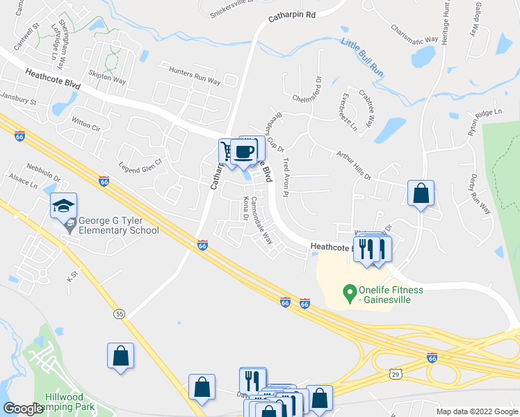 map of restaurants, bars, coffee shops, grocery stores, and more near 14086 Cannondale Way in Gainesville