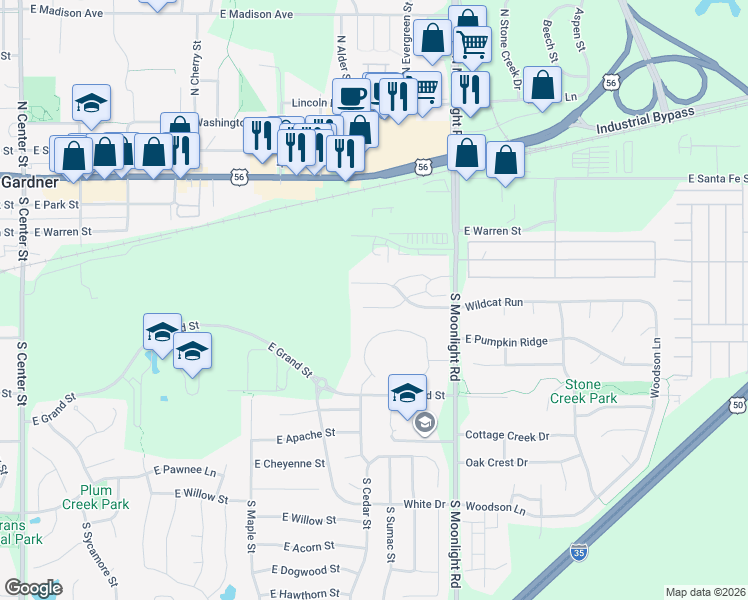 map of restaurants, bars, coffee shops, grocery stores, and more near 756 Redwood Street in Gardner