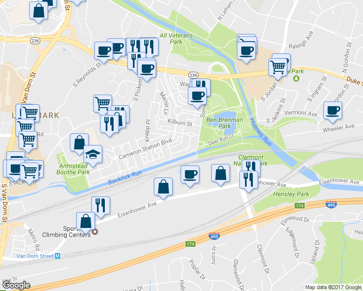 map of restaurants, bars, coffee shops, grocery stores, and more near 246 Medlock Lane in Alexandria