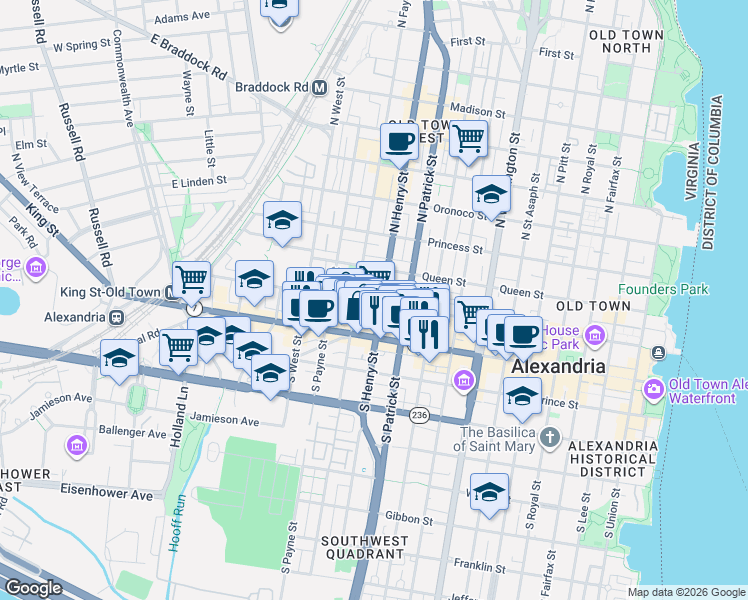 map of restaurants, bars, coffee shops, grocery stores, and more near 101 Independence Avenue Southeast in Washington
