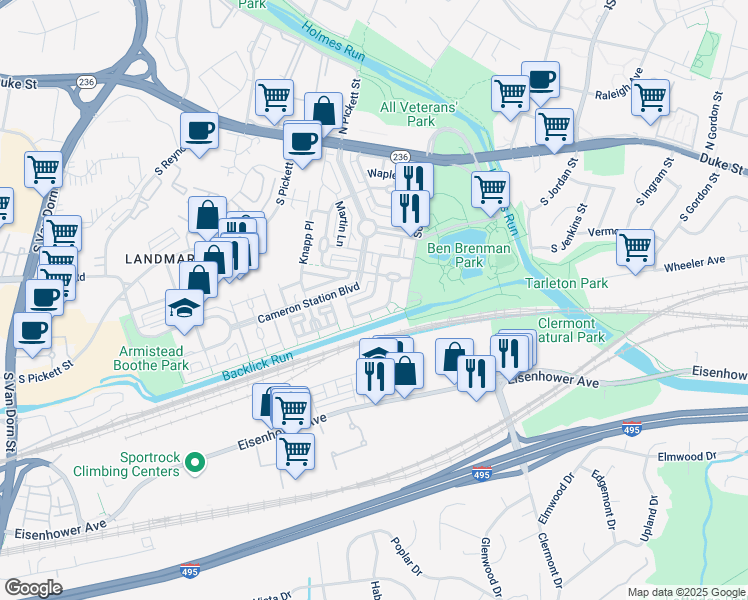 map of restaurants, bars, coffee shops, grocery stores, and more near 246 Medlock Lane in Alexandria