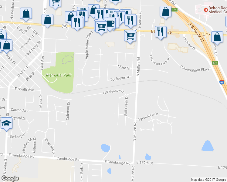 map of restaurants, bars, coffee shops, grocery stores, and more near 1103 Fall Meadow Lane in Belton