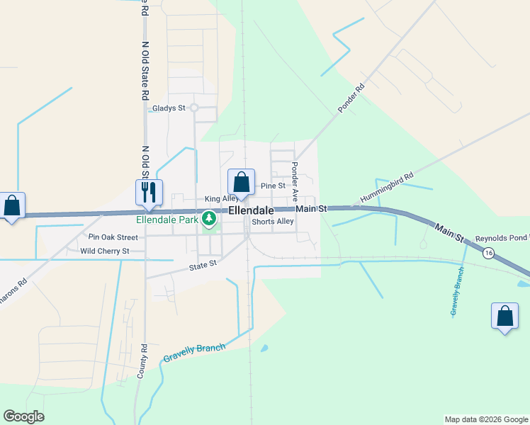 map of restaurants, bars, coffee shops, grocery stores, and more near 303 Main Street in Ellendale