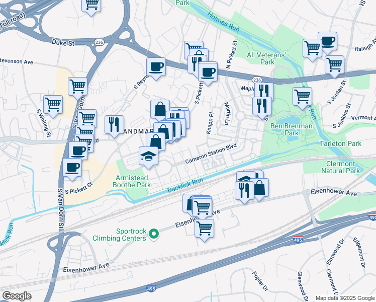 map of restaurants, bars, coffee shops, grocery stores, and more near 5268 Colonel Johnson Lane in Alexandria