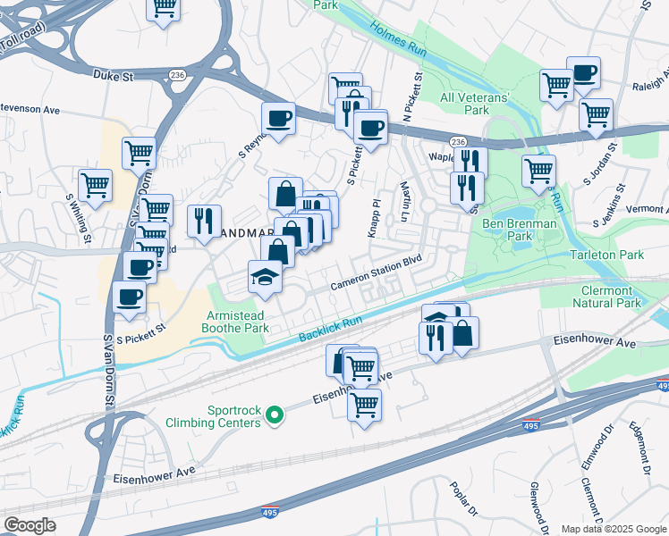 map of restaurants, bars, coffee shops, grocery stores, and more near 5268 Colonel Johnson Lane in Alexandria