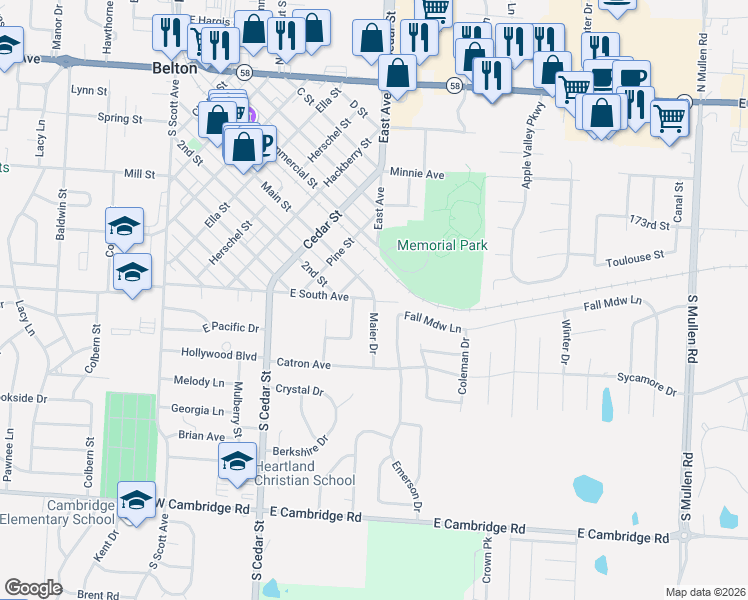 map of restaurants, bars, coffee shops, grocery stores, and more near 505 Margaret Lane in Belton