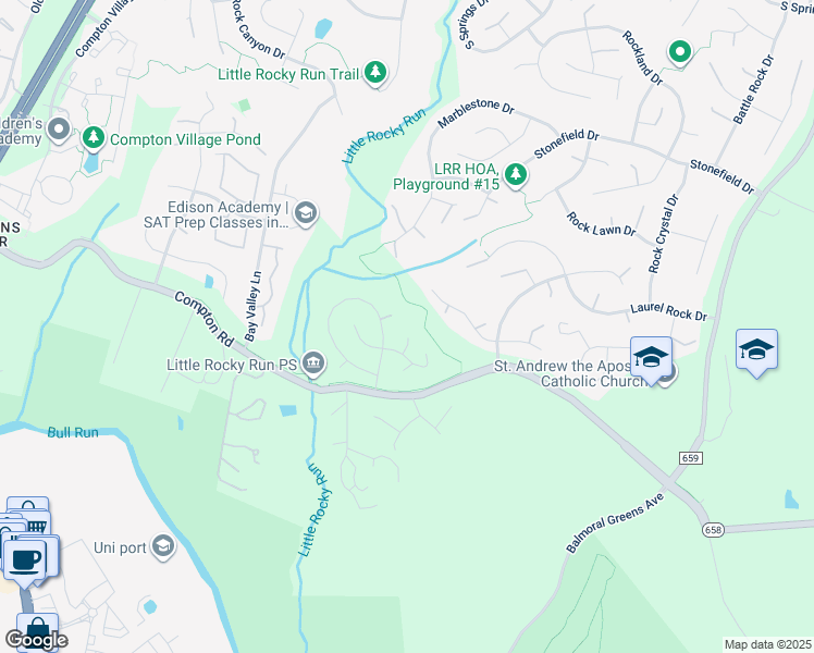 map of restaurants, bars, coffee shops, grocery stores, and more near 6809 Marleigh Court in Clifton