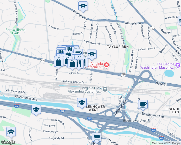 map of restaurants, bars, coffee shops, grocery stores, and more near 15 Roth Street in Alexandria