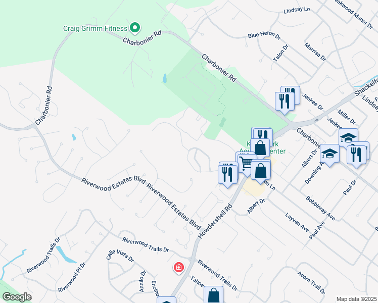 map of restaurants, bars, coffee shops, grocery stores, and more near 2219 Flordawn Drive in Florissant