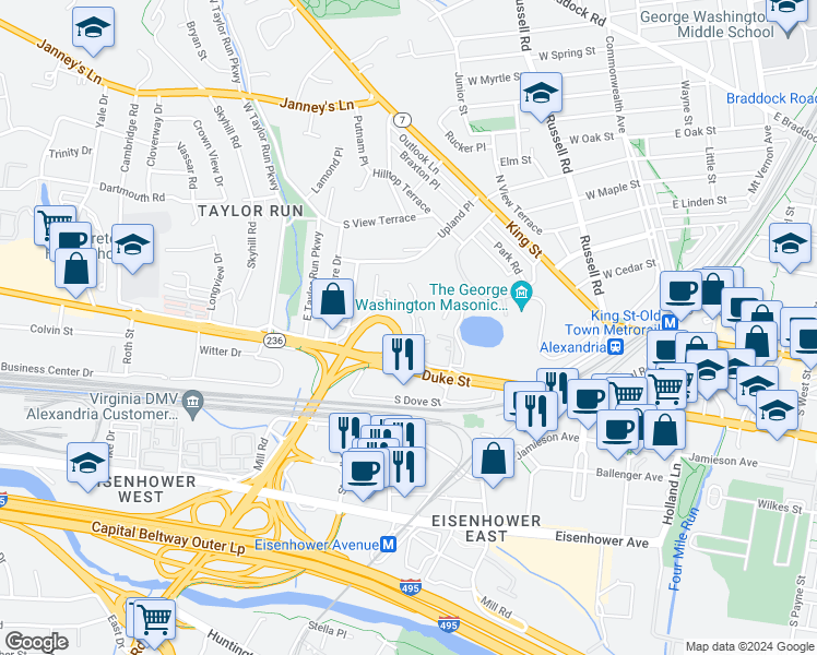 map of restaurants, bars, coffee shops, grocery stores, and more near 101 Independence Avenue Southeast in Washington