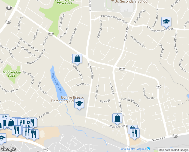 map of restaurants, bars, coffee shops, grocery stores, and more near 5353 Sideburn Road in Fairfax