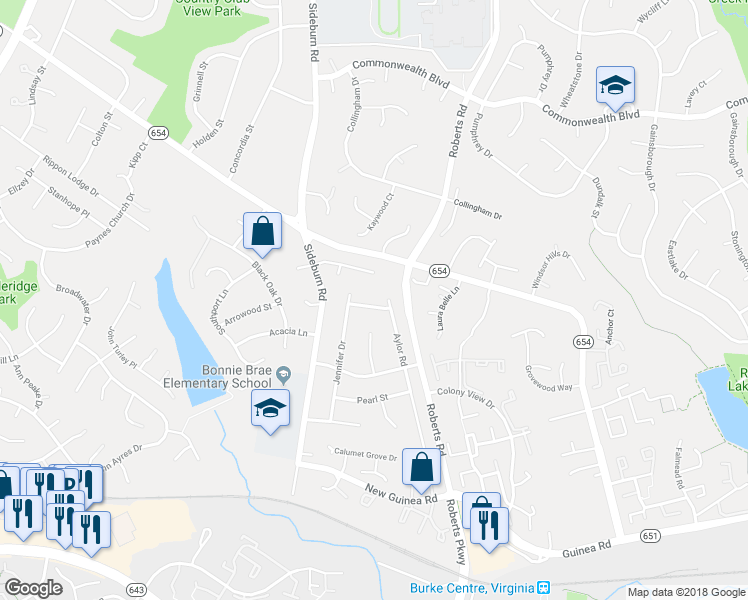 map of restaurants, bars, coffee shops, grocery stores, and more near 10404 Hollyoak Place in Fairfax