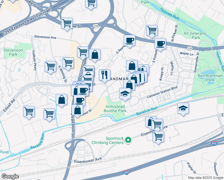 map of restaurants, bars, coffee shops, grocery stores, and more near 5550 Cardinal Place in Alexandria
