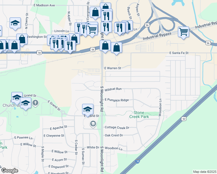 map of restaurants, bars, coffee shops, grocery stores, and more near 909 Wildcat Run in Gardner