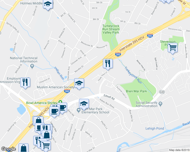 map of restaurants, bars, coffee shops, grocery stores, and more near 6372 Levtov Landing in Alexandria