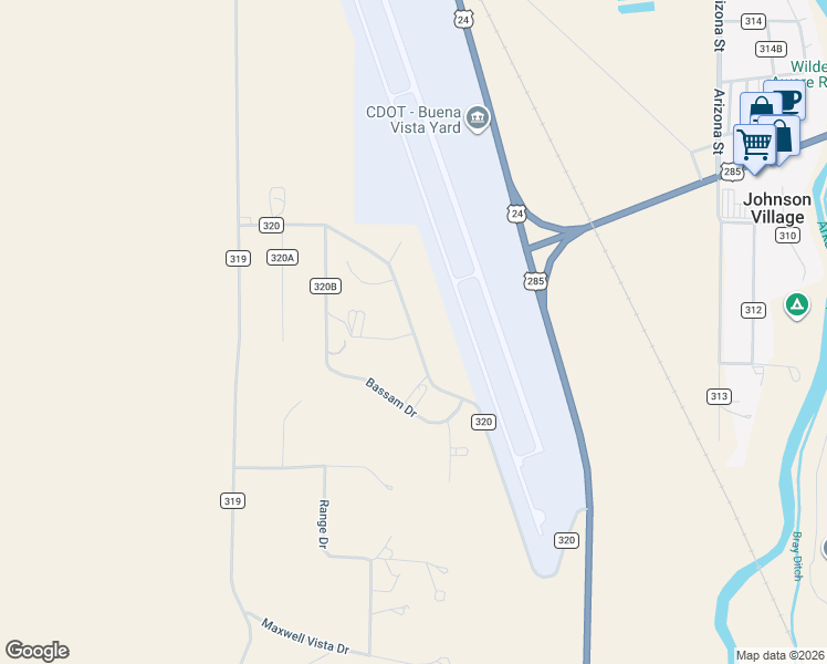 map of restaurants, bars, coffee shops, grocery stores, and more near 26505 County Road 320 in Buena Vista