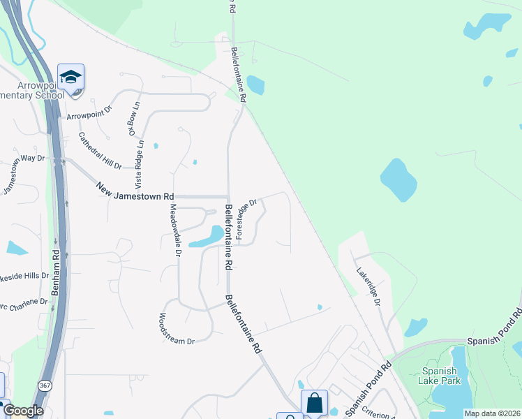 map of restaurants, bars, coffee shops, grocery stores, and more near 1645 Clock Tower Drive in St. Louis