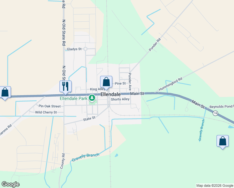 map of restaurants, bars, coffee shops, grocery stores, and more near 303 Main Street in Ellendale