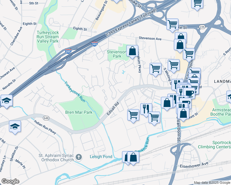 map of restaurants, bars, coffee shops, grocery stores, and more near 309 Yoakum Parkway in Alexandria