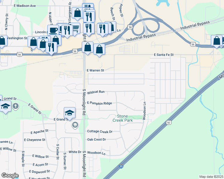 map of restaurants, bars, coffee shops, grocery stores, and more near 958 East Wildcat Run Street in Gardner