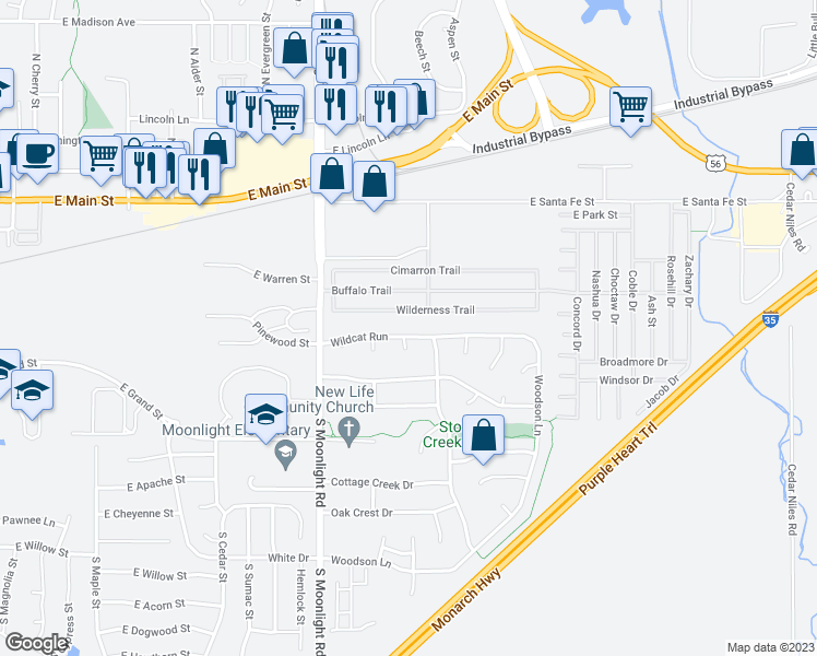 map of restaurants, bars, coffee shops, grocery stores, and more near 946 East Wildcat Run Street in Gardner