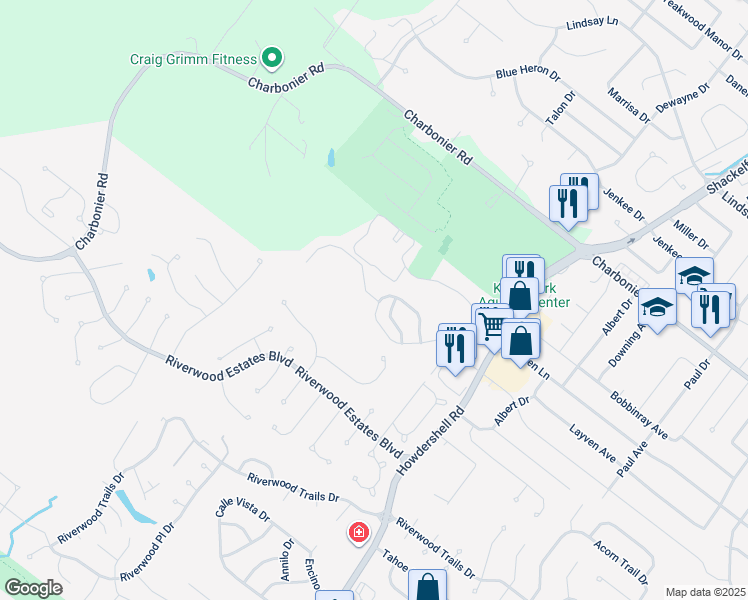 map of restaurants, bars, coffee shops, grocery stores, and more near 511 Pelican Cove Drive in Florissant