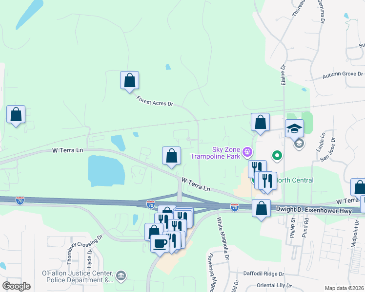 map of restaurants, bars, coffee shops, grocery stores, and more near 754 Paradise Lane in O'Fallon