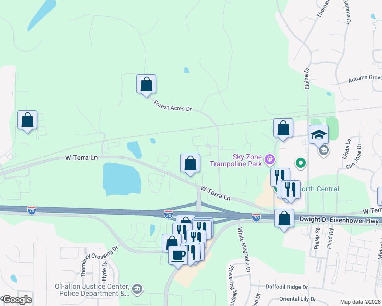 map of restaurants, bars, coffee shops, grocery stores, and more near 754 Paradise Lane in O'Fallon