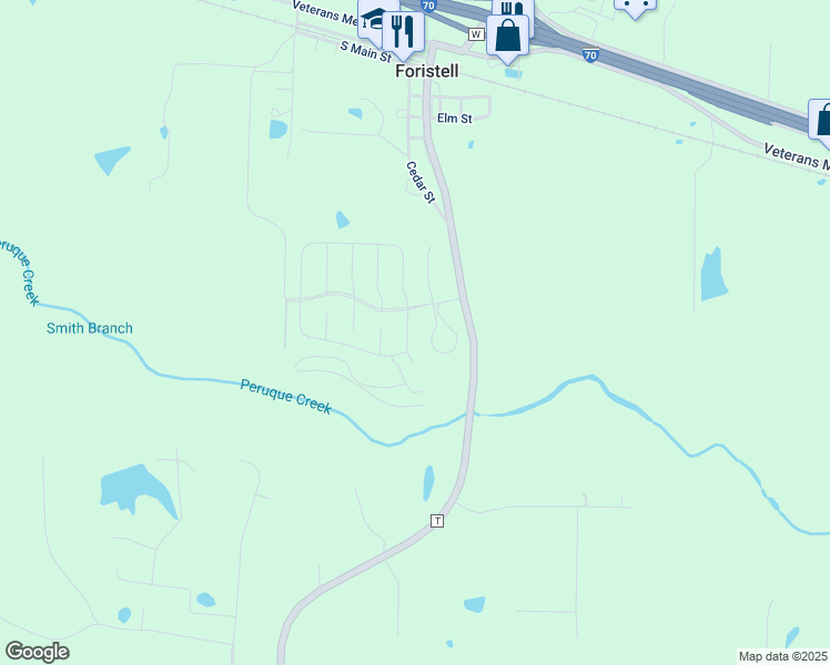 map of restaurants, bars, coffee shops, grocery stores, and more near in Foristell