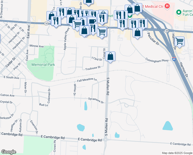 map of restaurants, bars, coffee shops, grocery stores, and more near 1210 Fall Meadow Lane in Belton