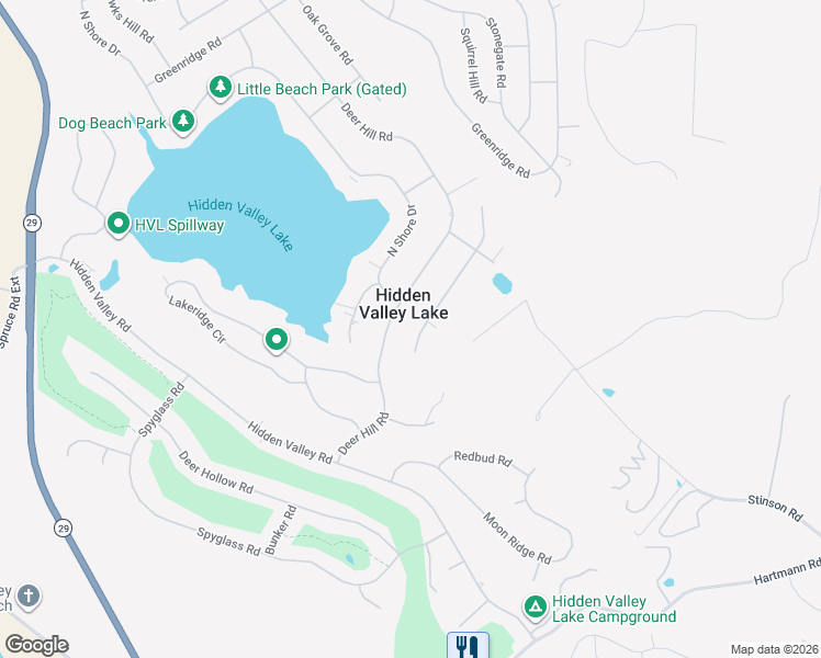 map of restaurants, bars, coffee shops, grocery stores, and more near 17487 Meadow View Drive in Hidden Valley Lake