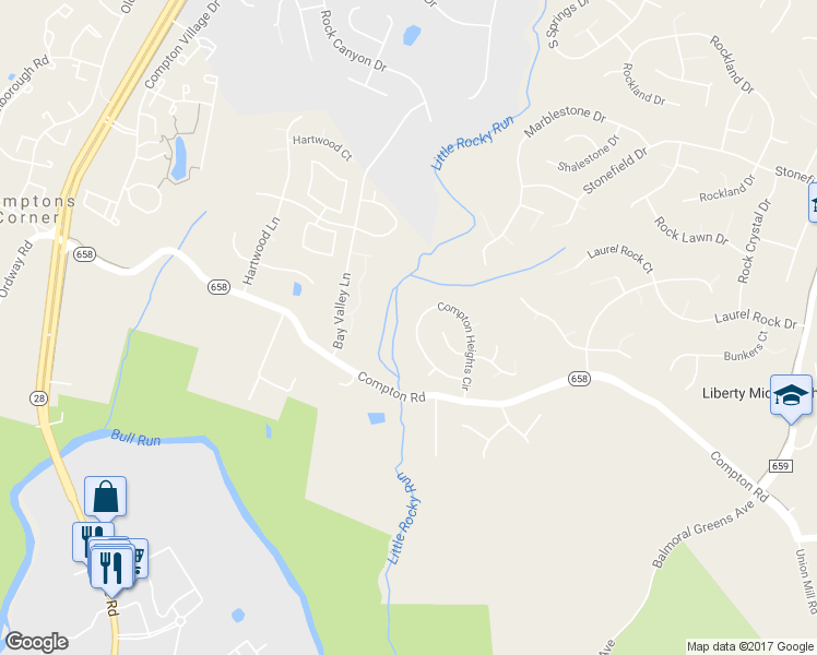 map of restaurants, bars, coffee shops, grocery stores, and more near 6828 Compton Heights Circle in Clifton