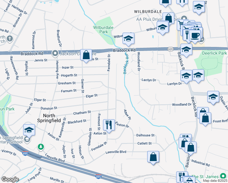 map of restaurants, bars, coffee shops, grocery stores, and more near 5303 Easton Drive in Springfield