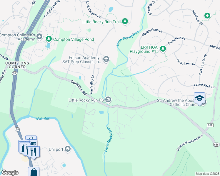 map of restaurants, bars, coffee shops, grocery stores, and more near 6828 Compton Heights Circle in Clifton