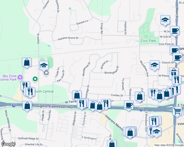 map of restaurants, bars, coffee shops, grocery stores, and more near 735 Winston Place in O'Fallon