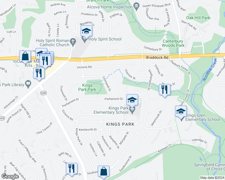 map of restaurants, bars, coffee shops, grocery stores, and more near 8650 Cromwell Drive in Springfield