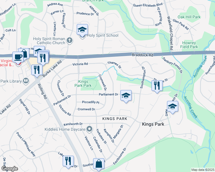 map of restaurants, bars, coffee shops, grocery stores, and more near 8650 Cromwell Drive in Springfield