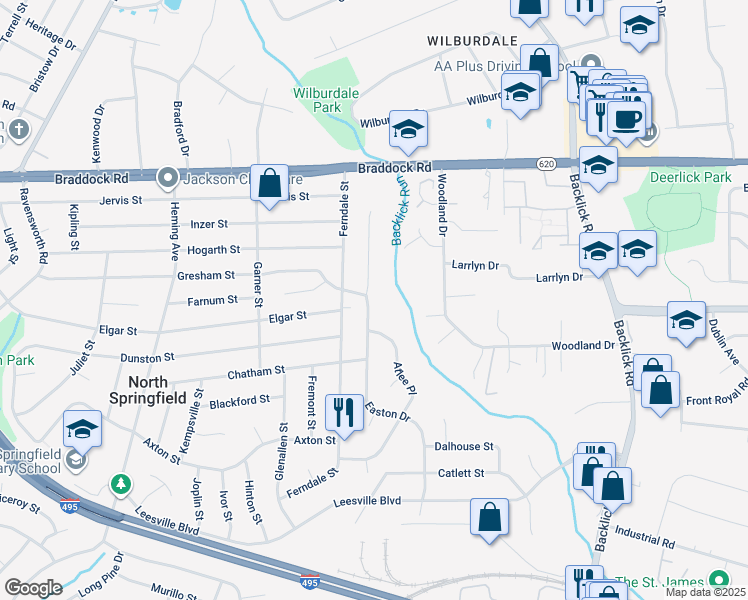 map of restaurants, bars, coffee shops, grocery stores, and more near 5300 Easton Drive in Springfield