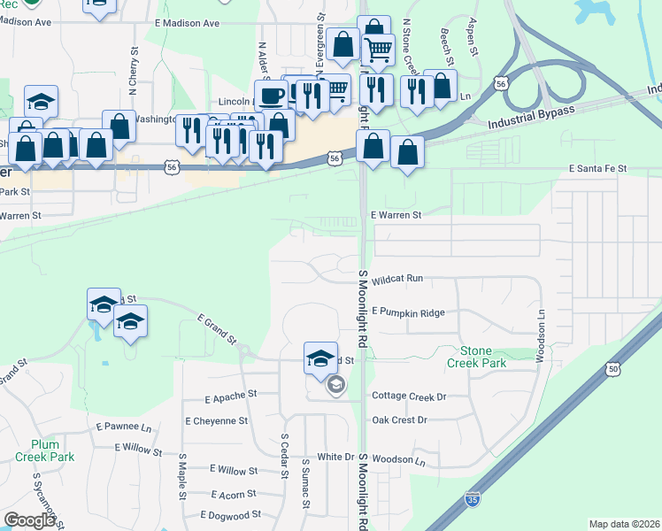 map of restaurants, bars, coffee shops, grocery stores, and more near 812 Saddlewood Drive in Gardner
