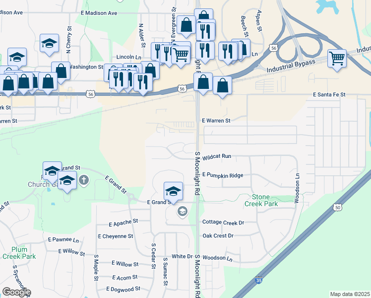 map of restaurants, bars, coffee shops, grocery stores, and more near 838 Saddlewood Drive in Gardner