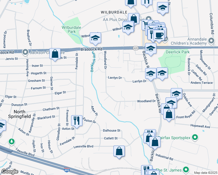 map of restaurants, bars, coffee shops, grocery stores, and more near 7109 Triad Way in Springfield