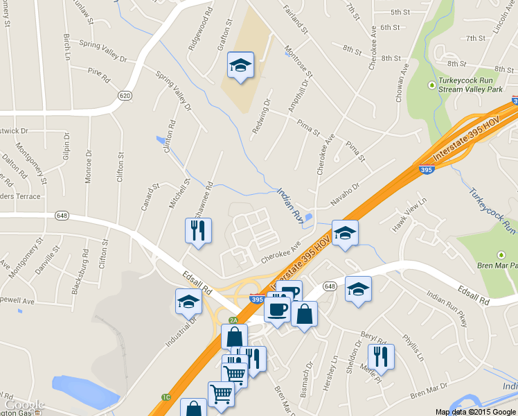 map of restaurants, bars, coffee shops, grocery stores, and more near 5432 Chieftain Circle in Alexandria