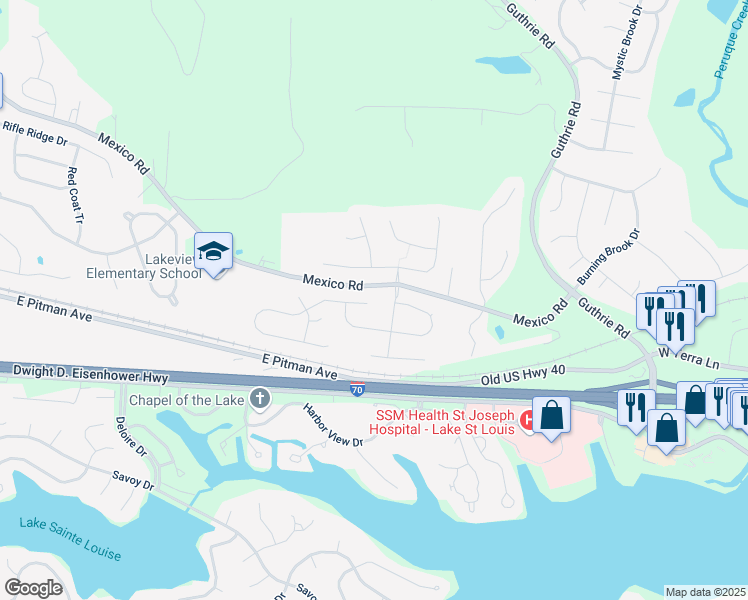 map of restaurants, bars, coffee shops, grocery stores, and more near 751 Springfield Drive in O'Fallon