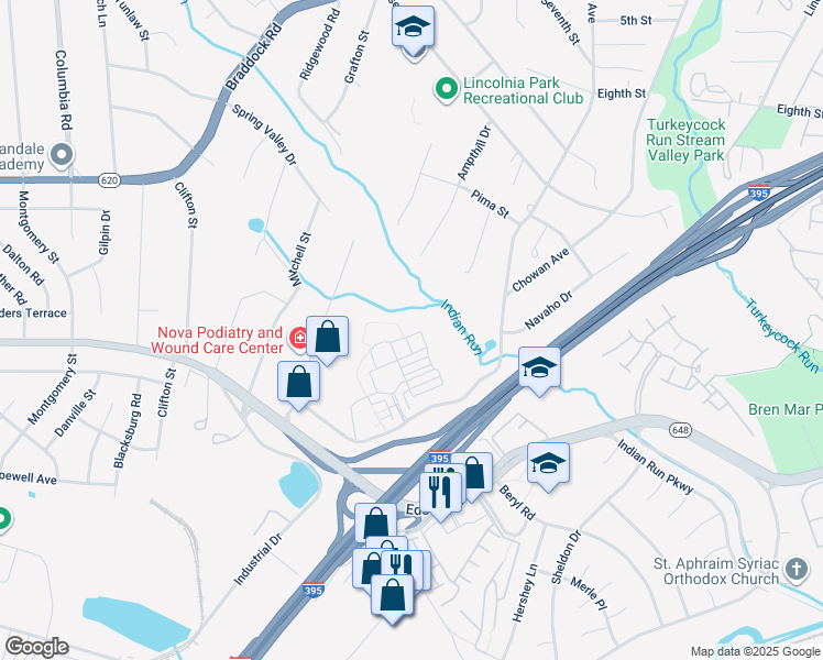 map of restaurants, bars, coffee shops, grocery stores, and more near 5432 Chieftain Circle in Alexandria